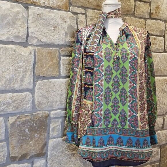 Liz Claiborne Vintage inspired  Vibes blouse green blue size MP - Picture 2 of 5